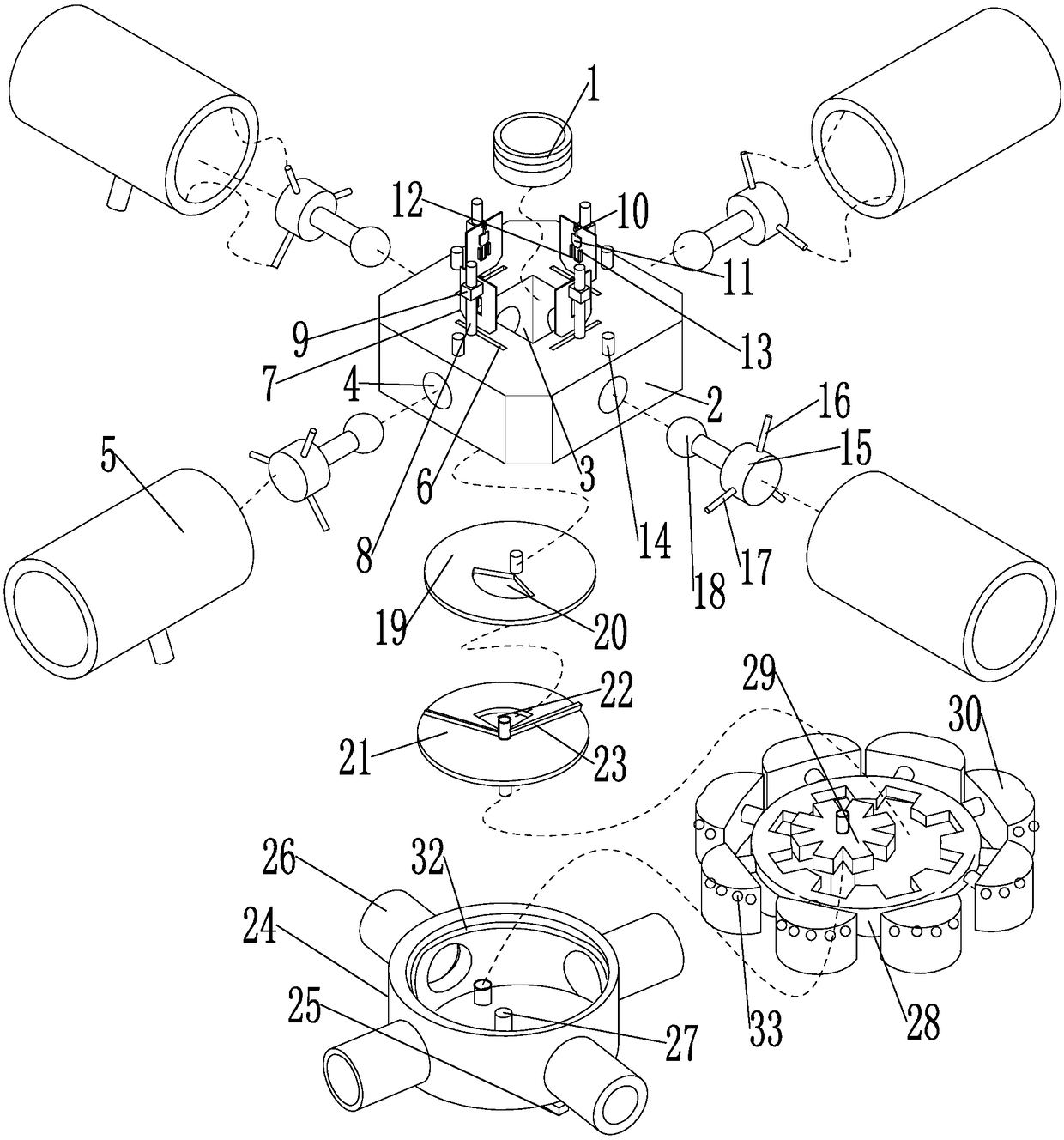 Flat gate valve with multiplexed output adjustment