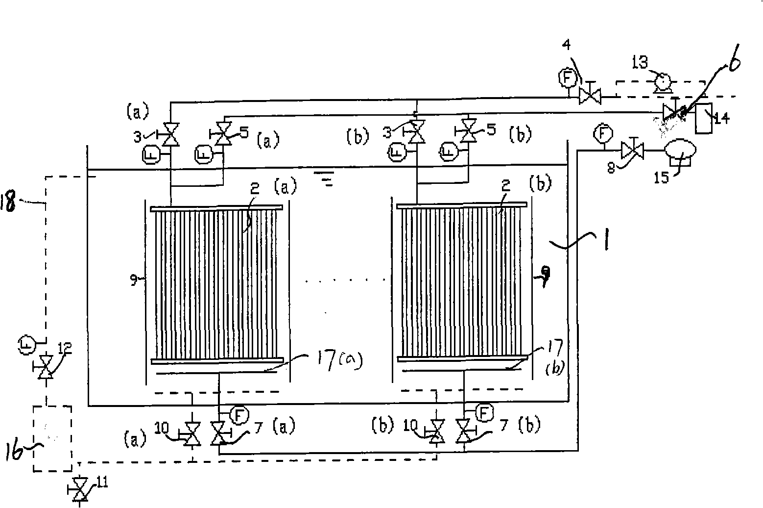 Immersion type hyperfiltration membrane technique operated in the same diaphragm cell and various membrane units