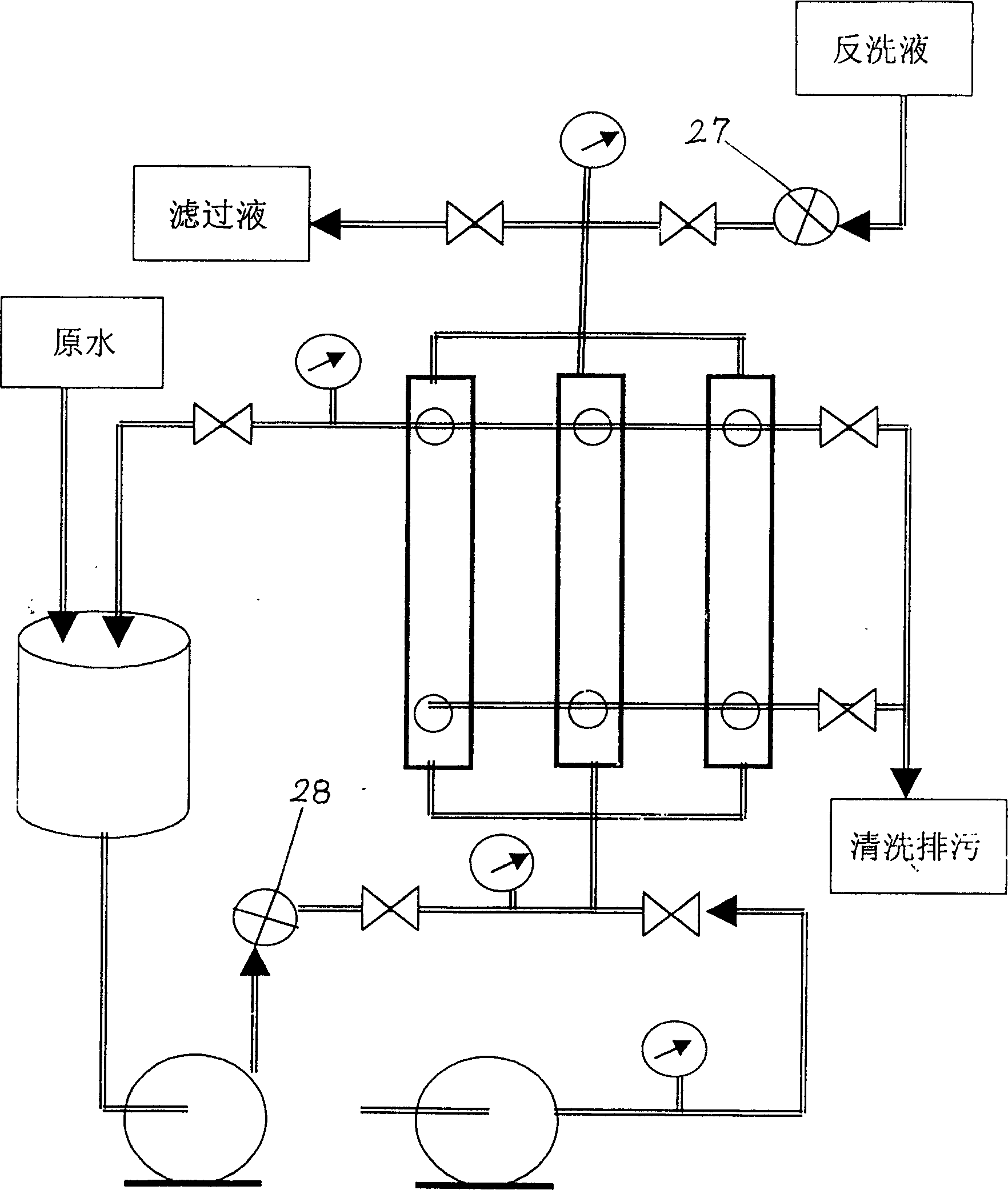 External pressing hollow fibre membrane separator and use method thereof