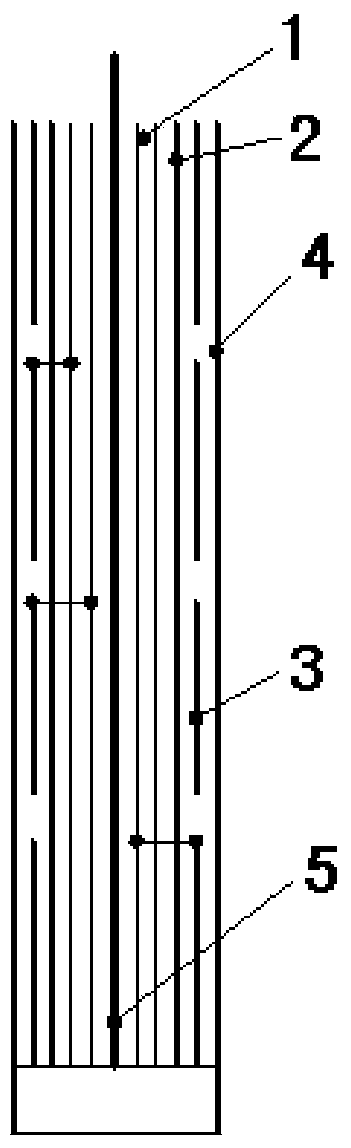 Multi-section cable type measuring electrode of admittance or capacitance level meter