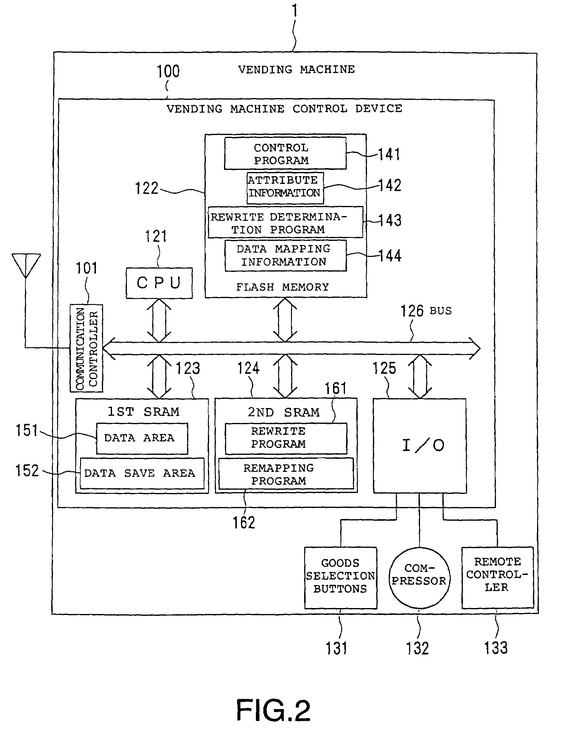 System for rewriting control program in vending machine