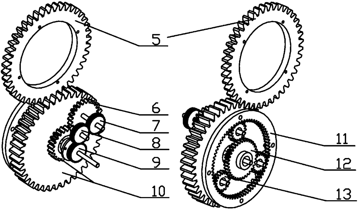 Small-scale differential gear train type stereo garage