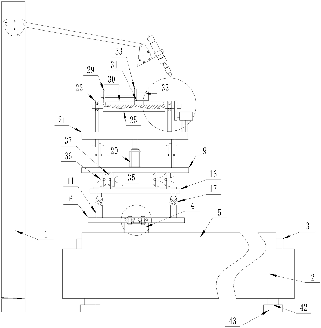 A flipping operation platform for a six-axis manipulator for automobile sheet metal welding