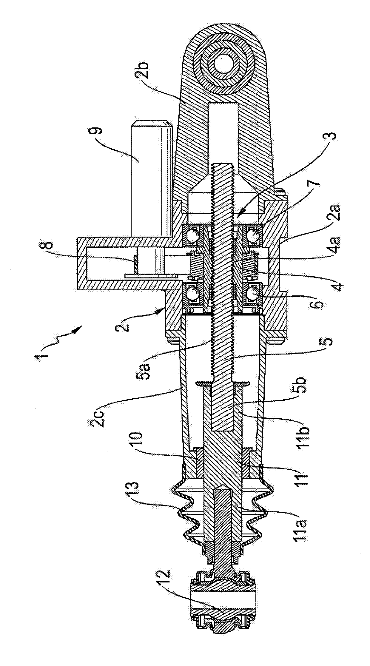 Steering system with an actuating device, and use of the steering system with actuating device