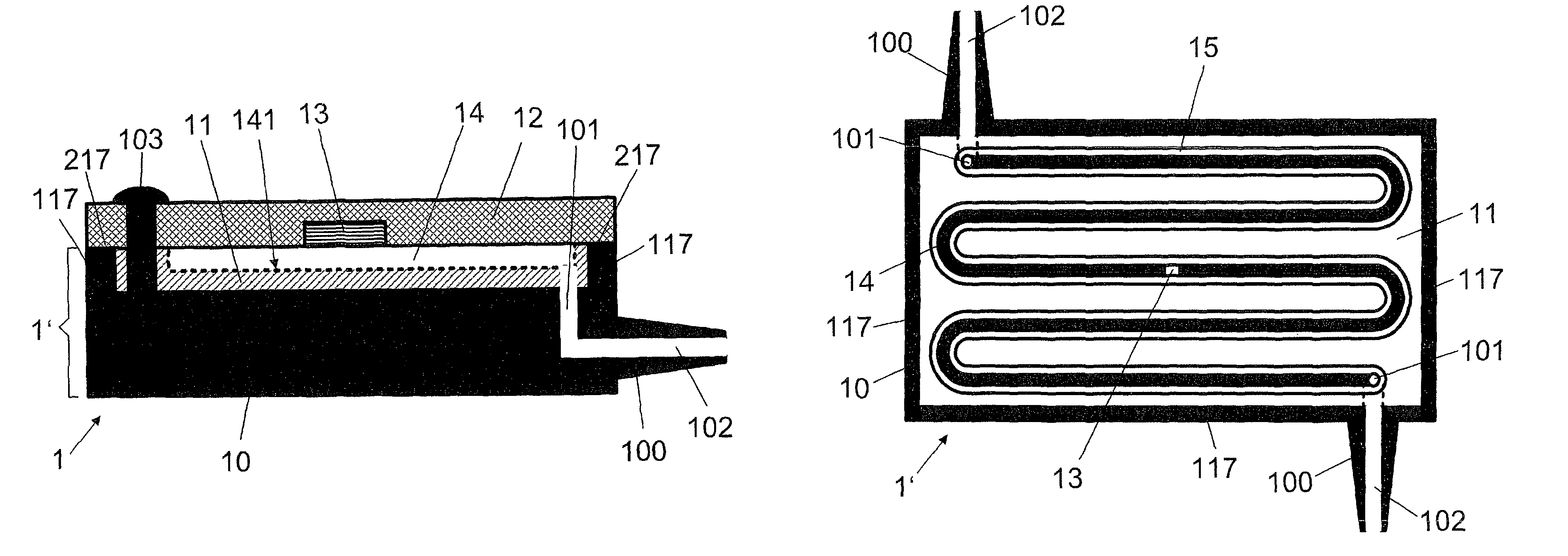 Flow sensor including a base member with a resilient region forming a flow channel and a cover member covering the flow channel