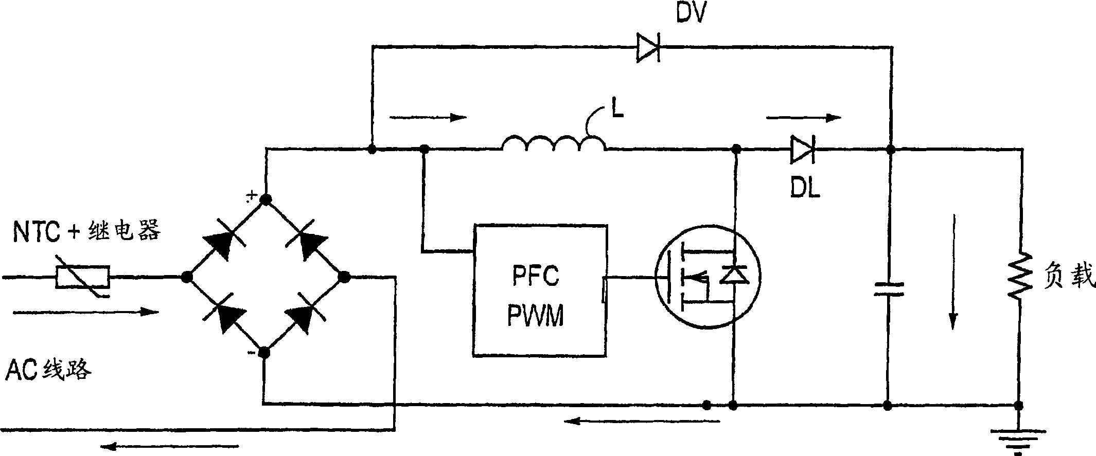 Bridgeless boost converter with pfc circuit