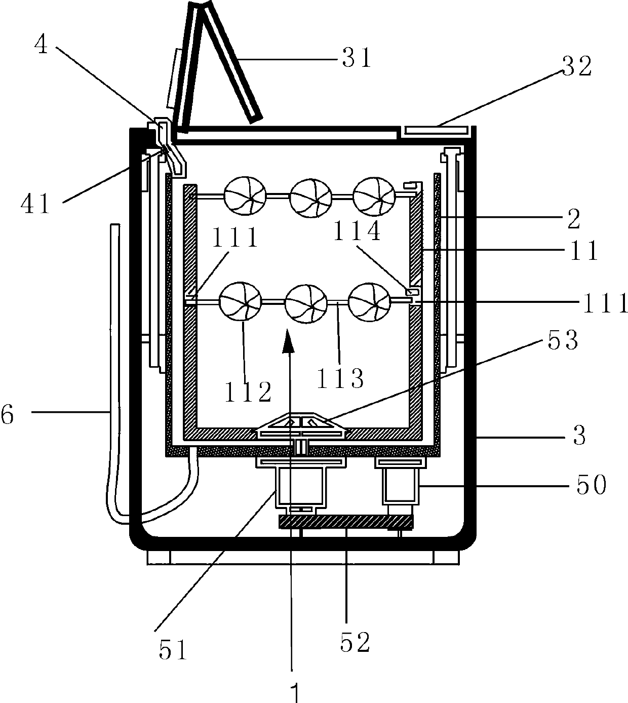 Pulsator washing machine with washing ball disc