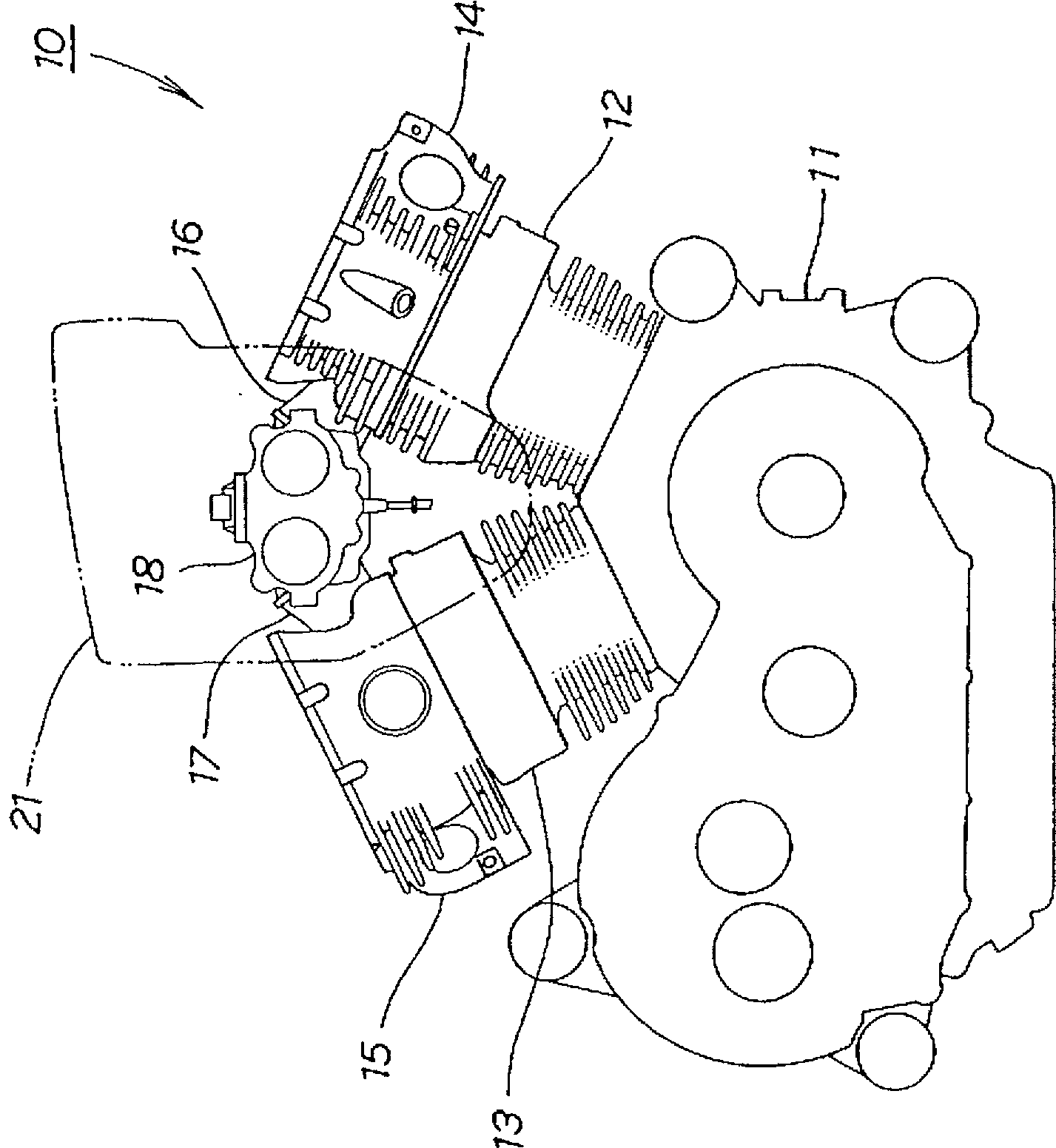 Fuel jetting valve dispatching structure of V-type two-cylinder engine