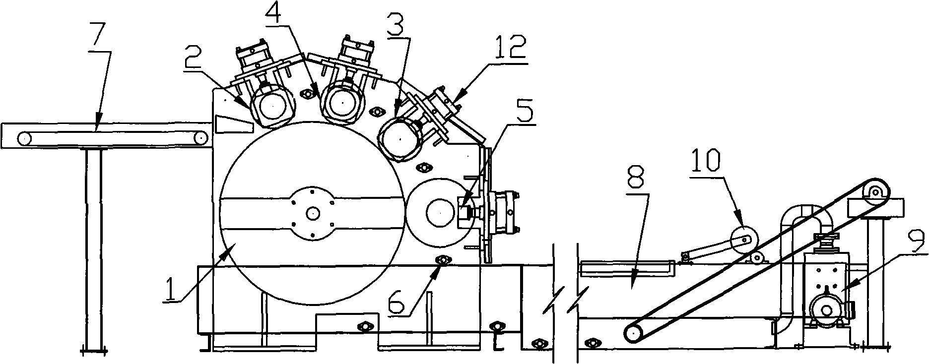 Multi-wheel scutching integrated machine of degumming and rinshing
