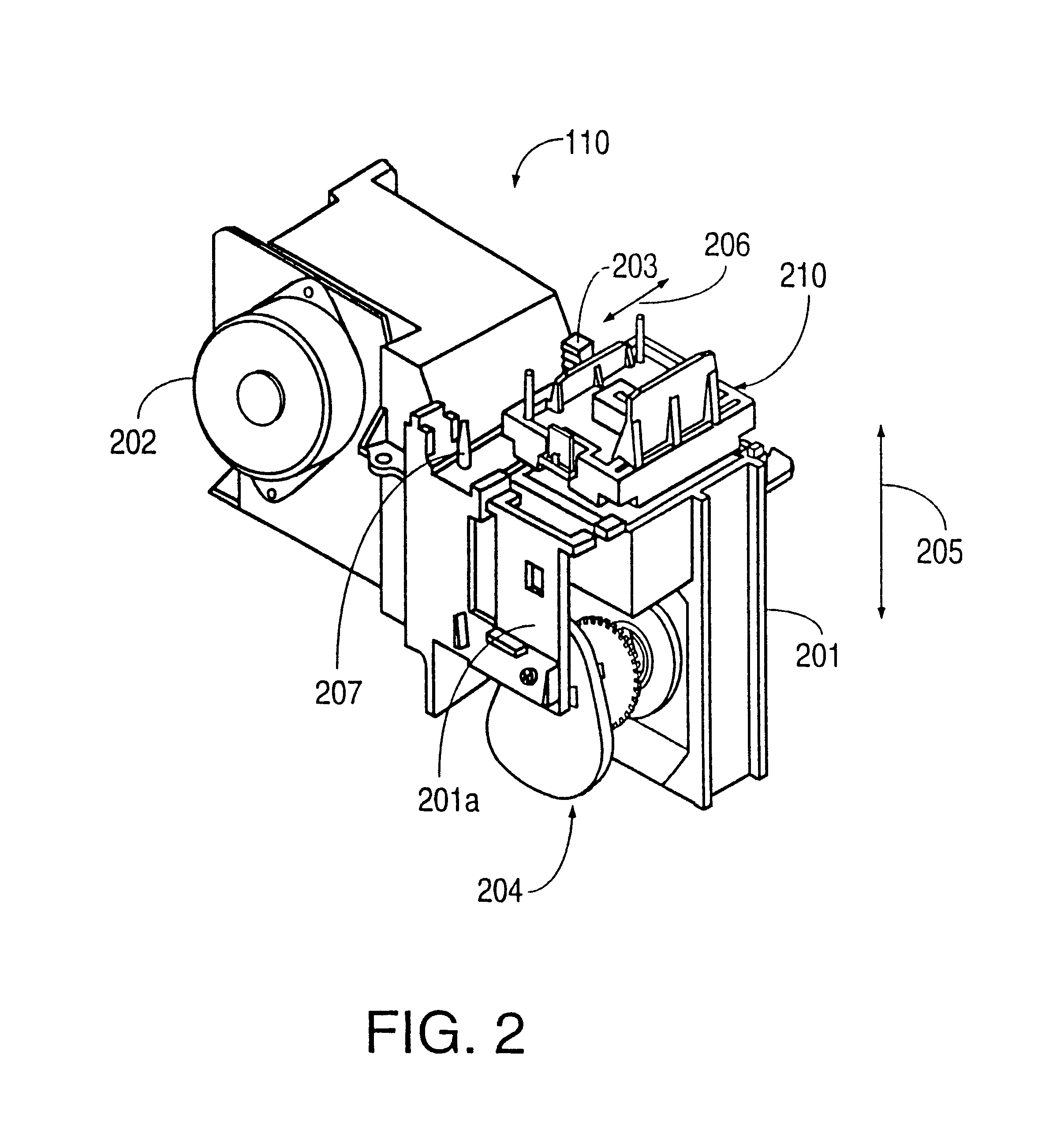 Positioning of service station sled using motor-driven cam