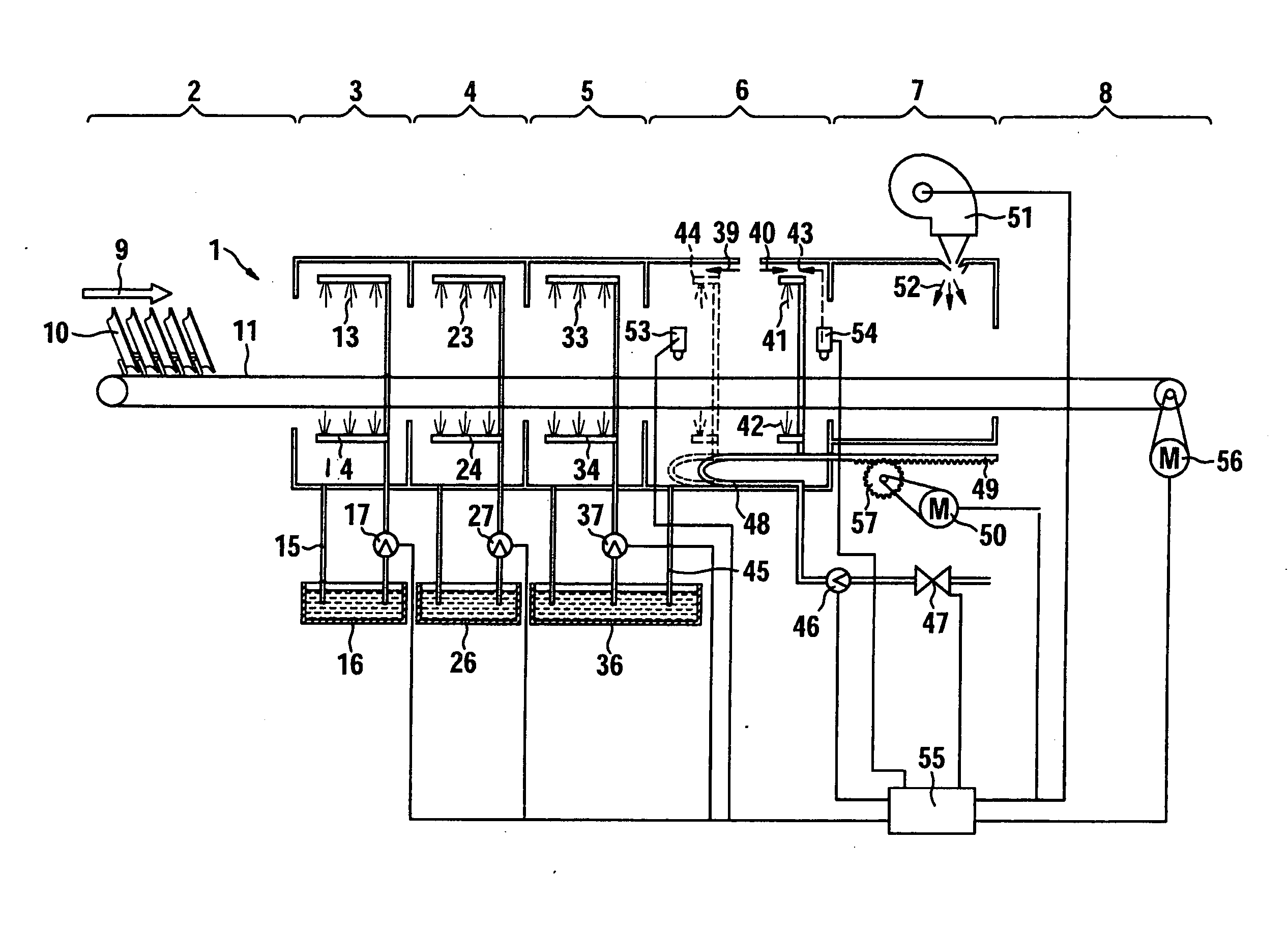 Device for operating a conveying dishwashing machine