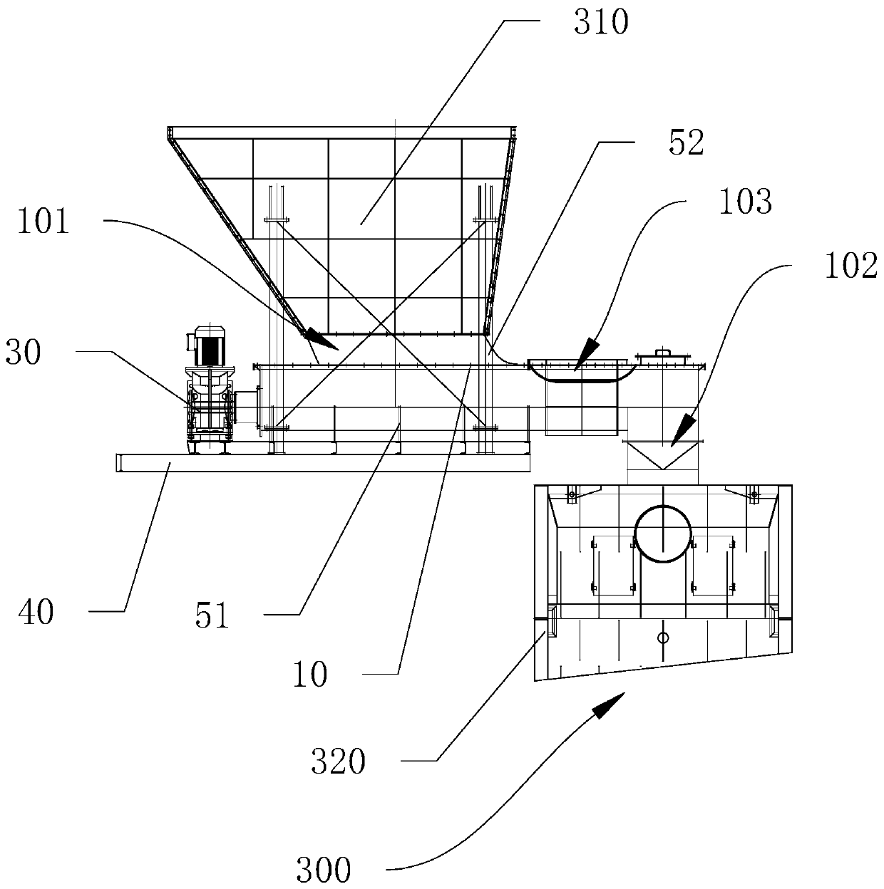 Splitting decomposition gasification furnace shaftless spiral wind-locking feeding device and feeding method thereof