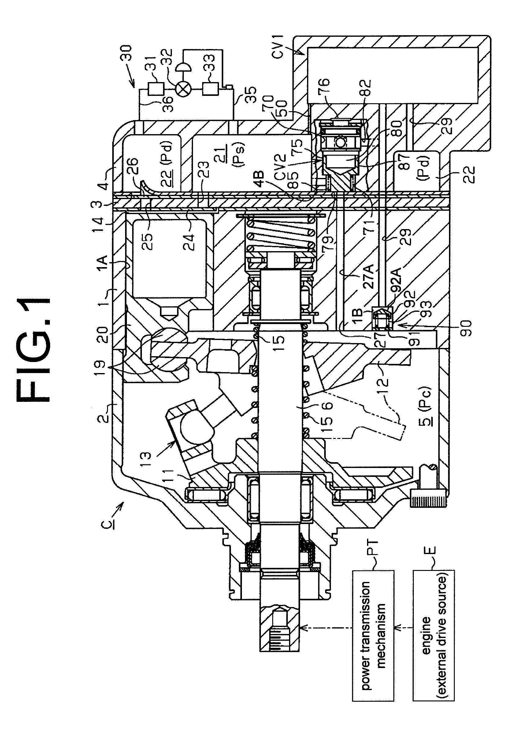 Variable displacement type compressor with displacement control mechanism
