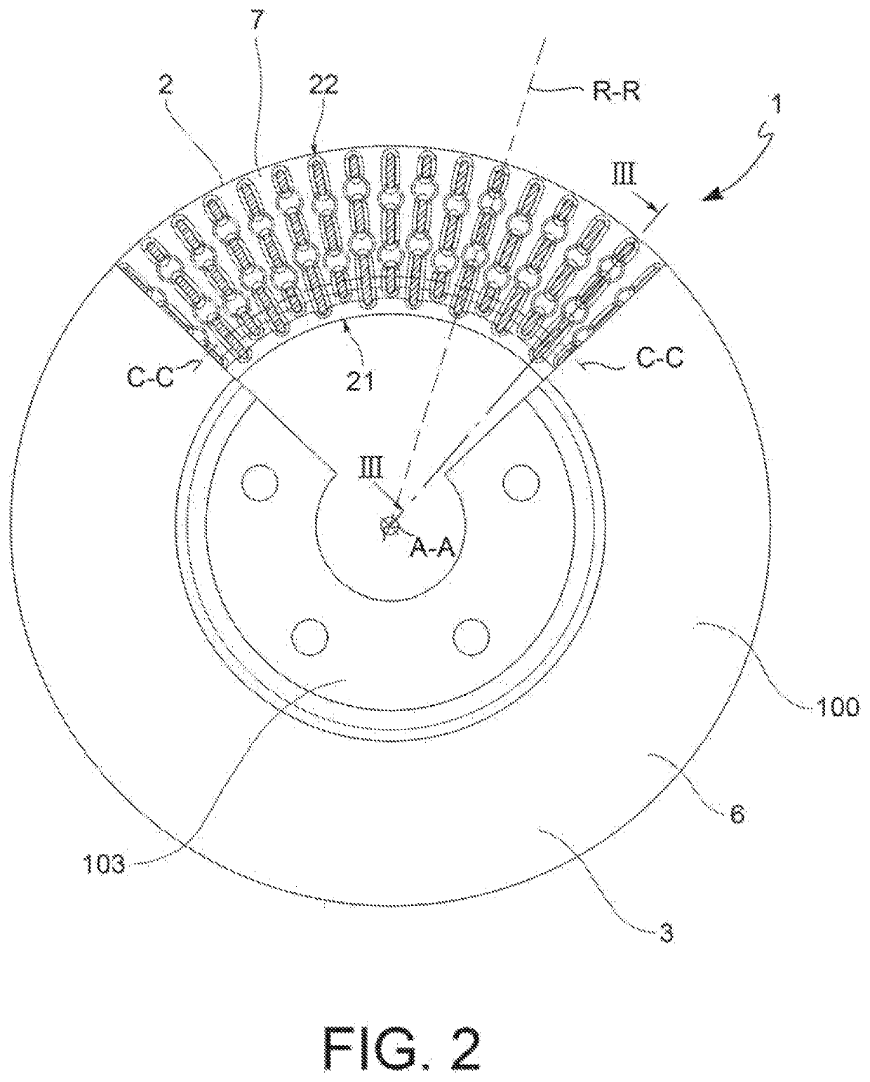 Ventilated braking band, assembly of ventilated brake disc and method of ventilation