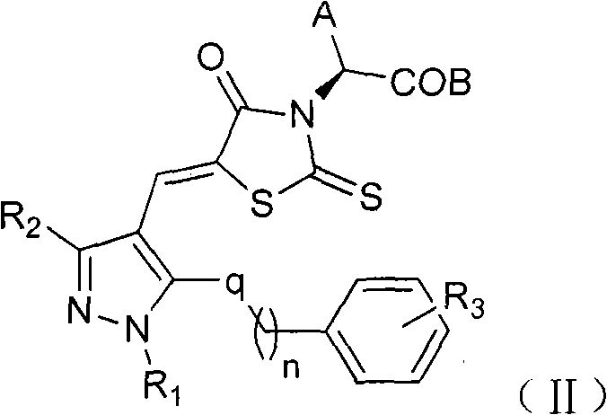 Antibacterial compound containing quinoline or pyrazole heterocycle rhodanine structure
