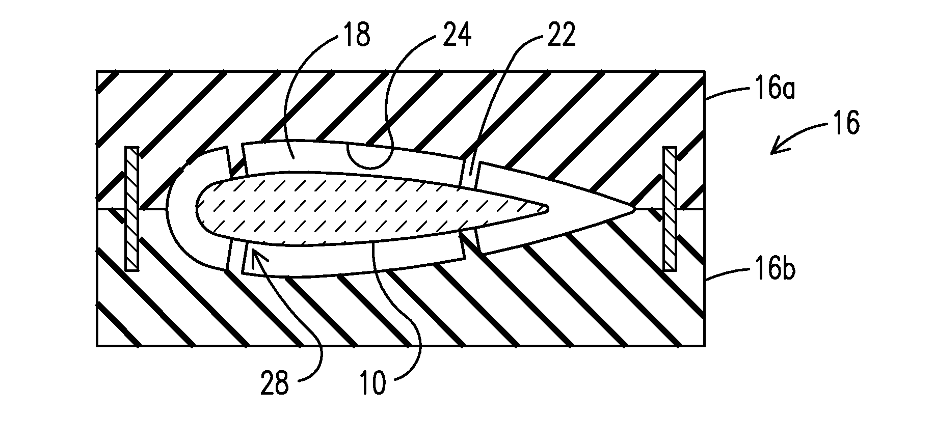 Investment casting utilizing flexible wax pattern tool for supporting a ceramic core along its length during wax injection