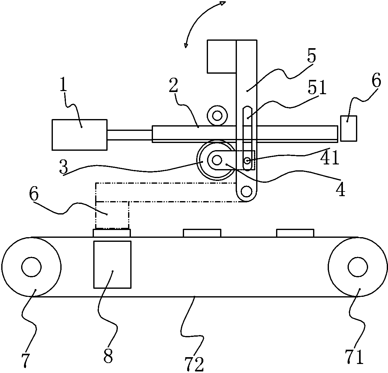 Crank swing type food sheeting and feeding device