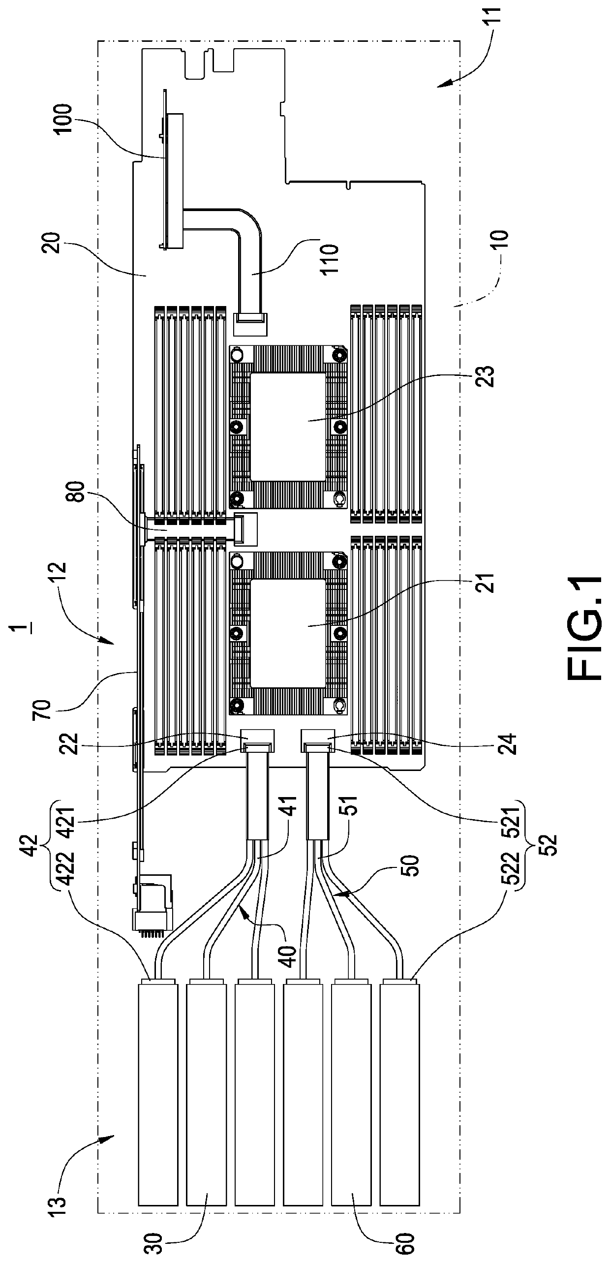 Chassis internal connection structure for server