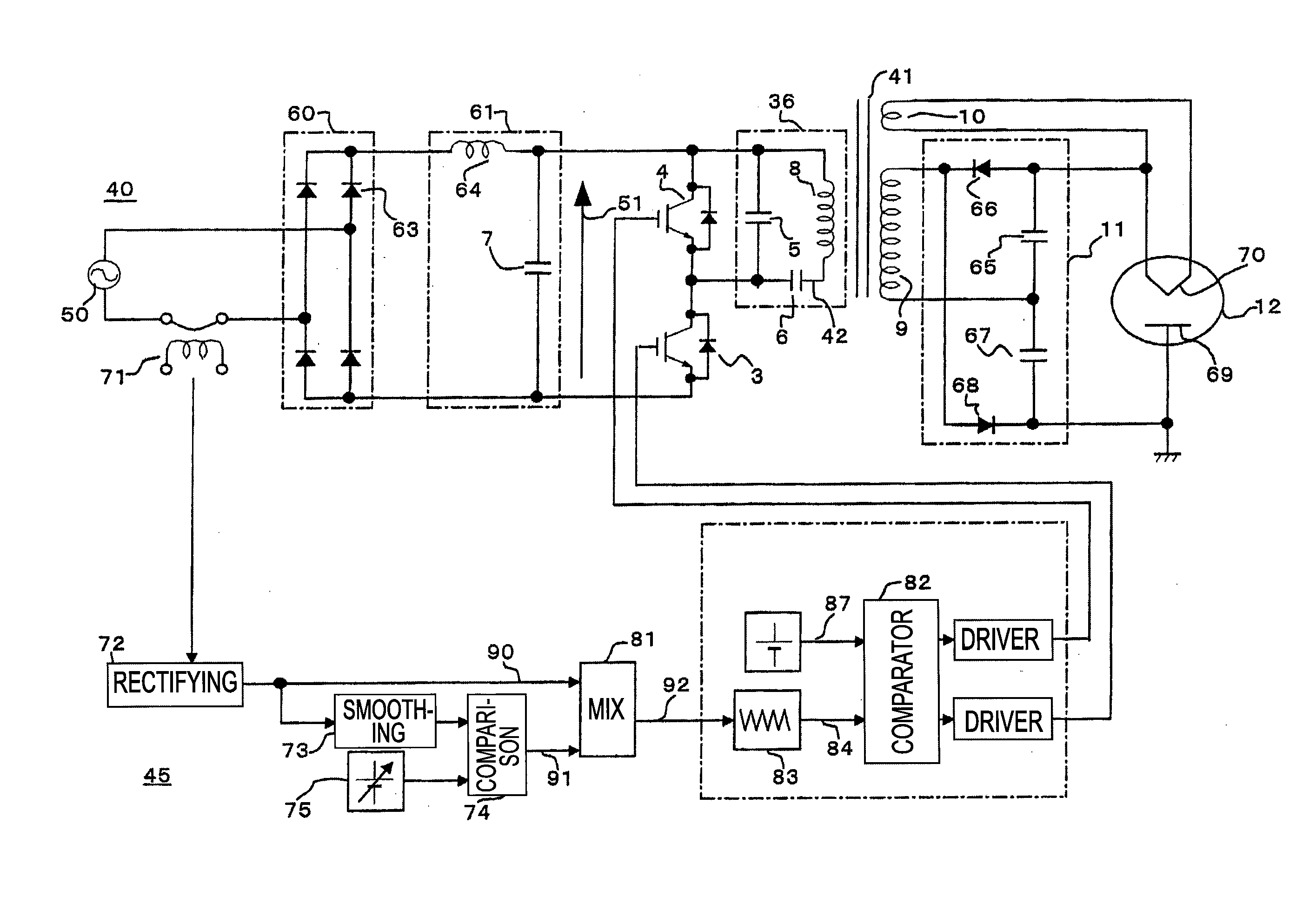 Power control unit for high-frequency dielectric heating and control method thereof