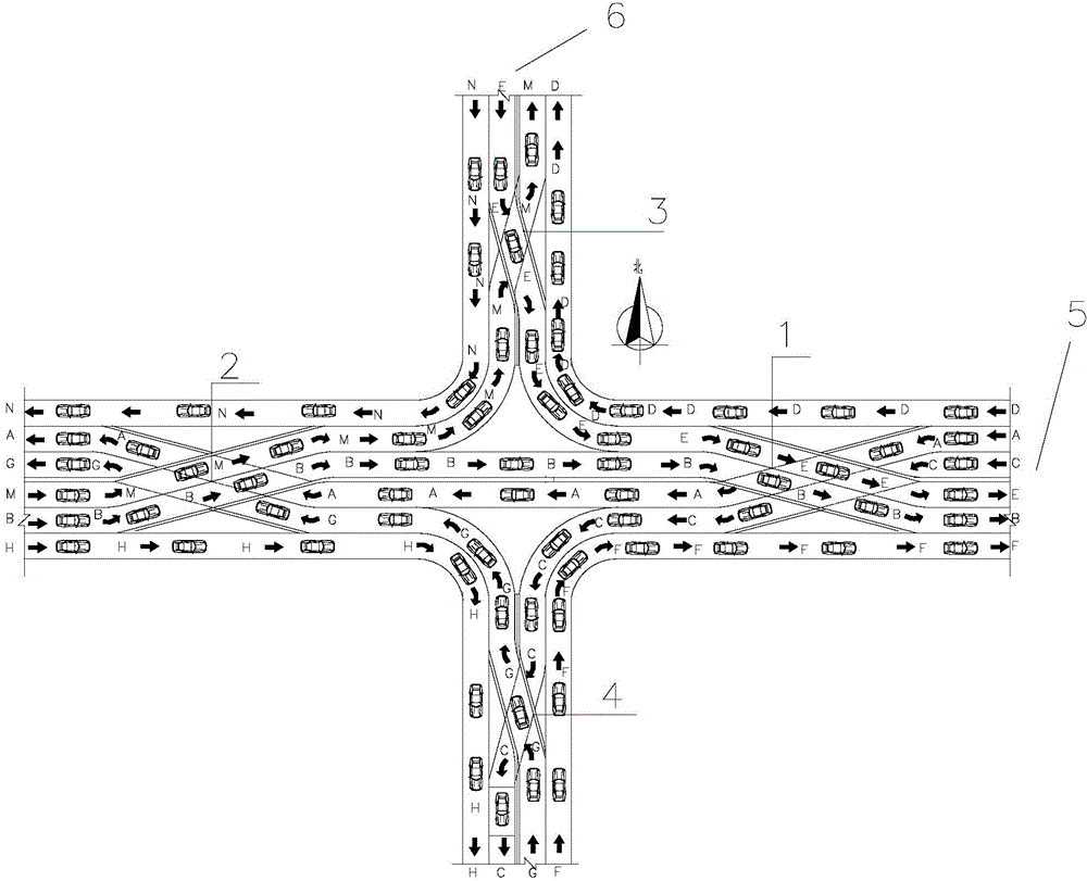 Cross-free continuous traffic system for crossroad lane and control method of cross-free continuous traffic system