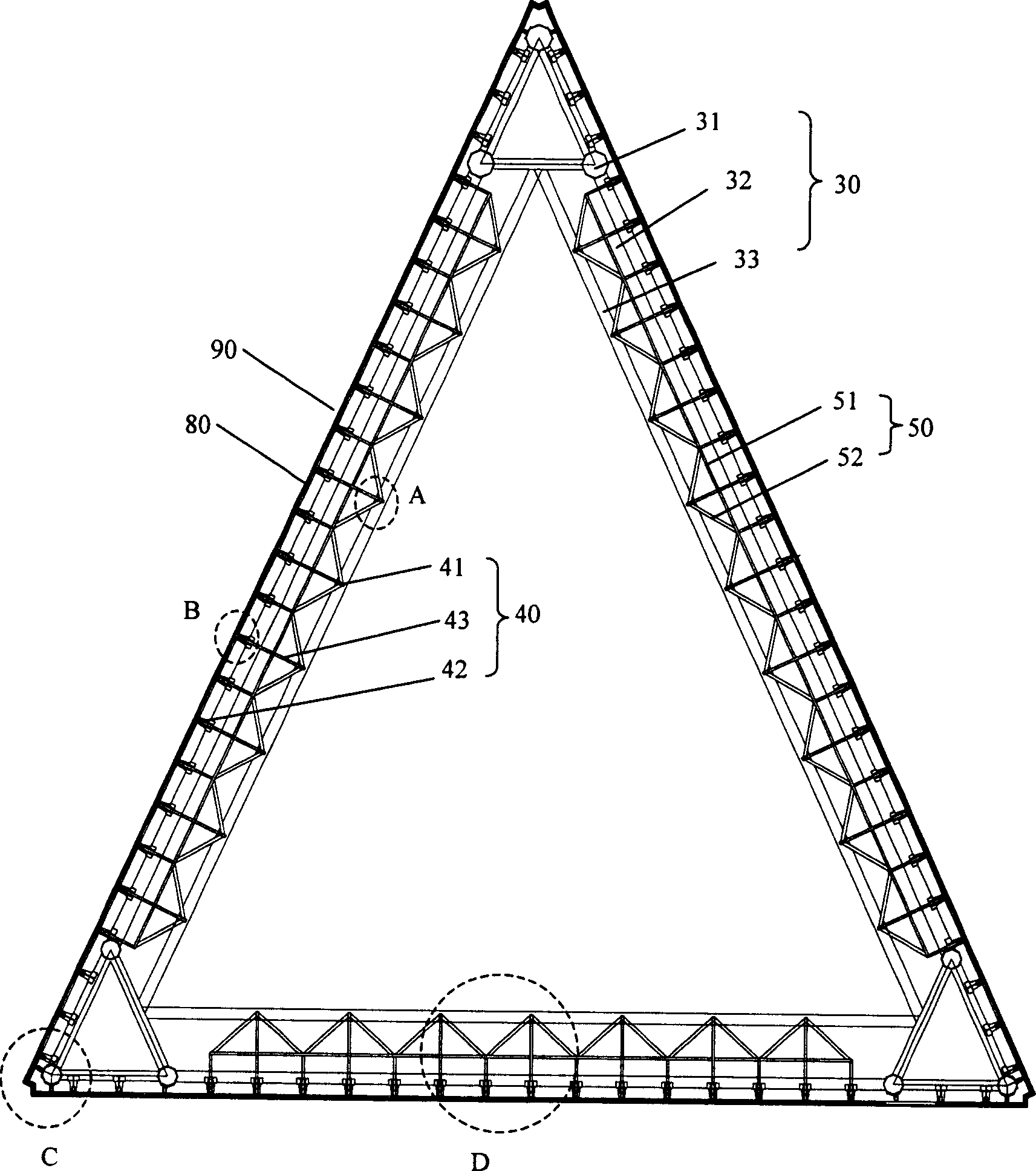 Fixing device and building method for outer decorative stone curtain wall of steel pipe truss tower