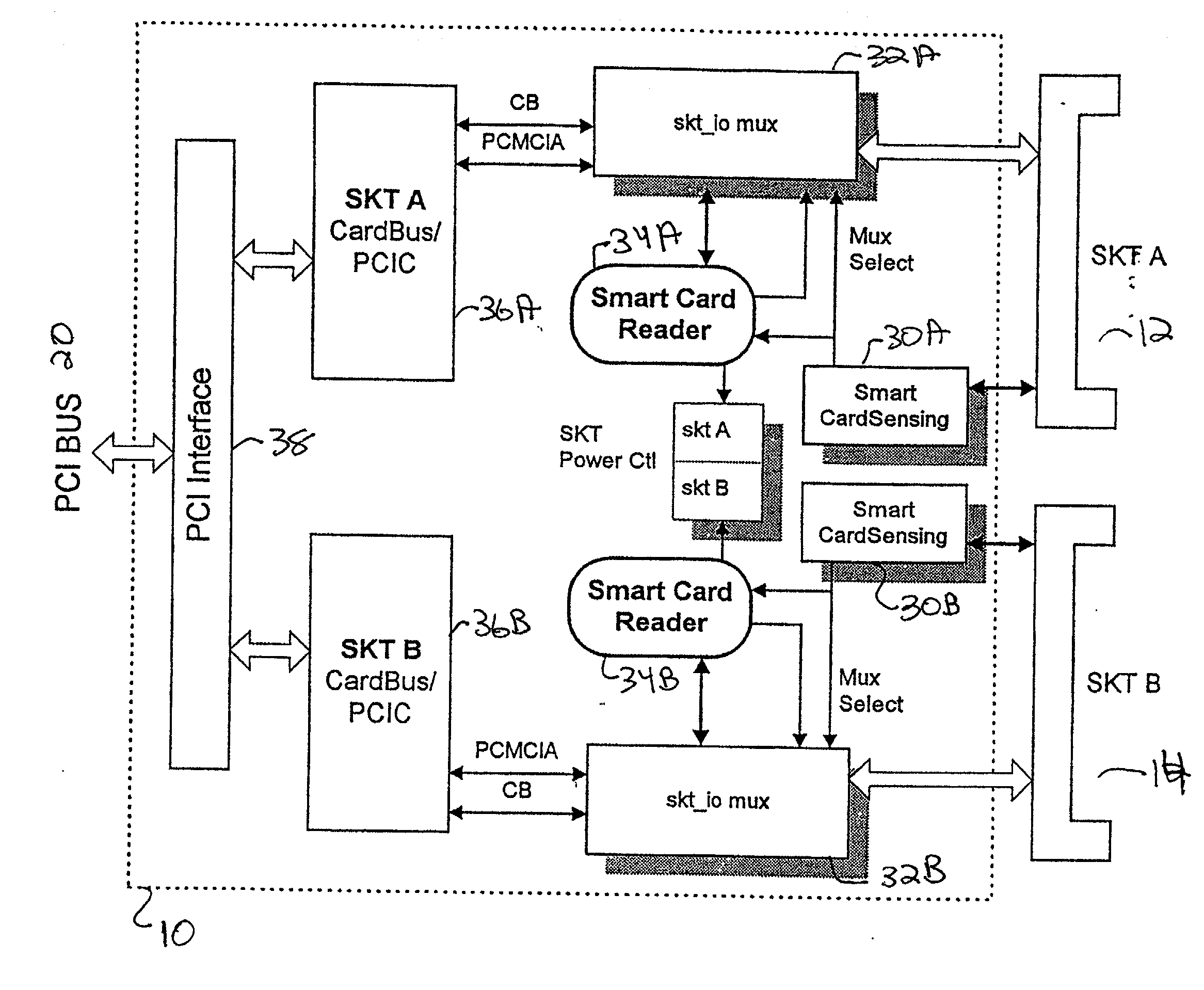 Integrated PC Card host controller for the detection and operation of a plurality of expansion cards