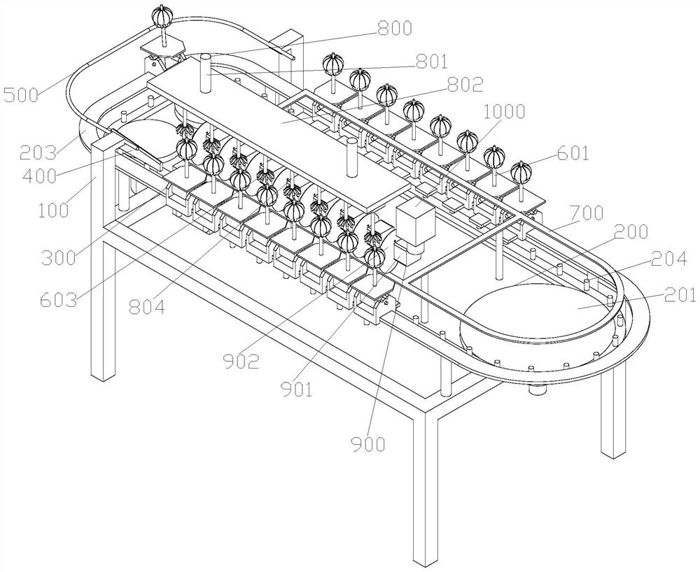 Track trolley device suitable for citrus sectioning