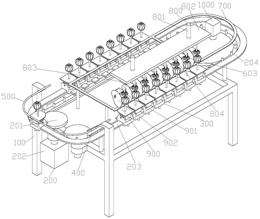 Track trolley device suitable for citrus sectioning