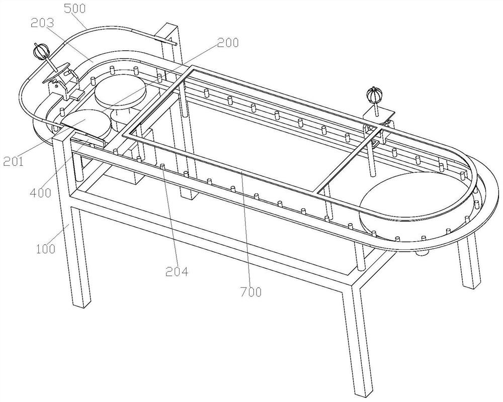 Track trolley device suitable for citrus sectioning