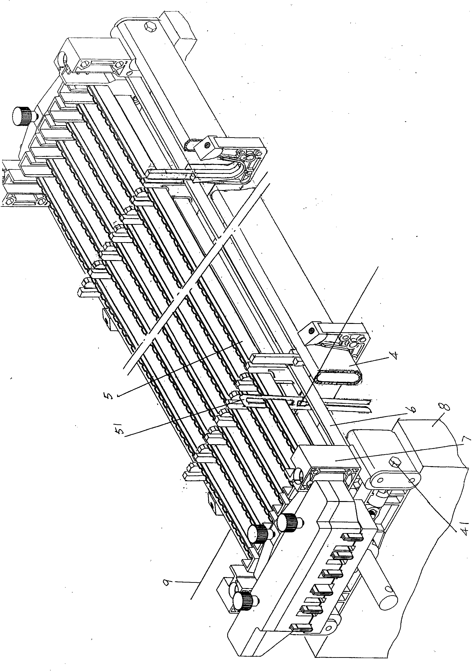 Warp stopping bar middle supporting frame structure