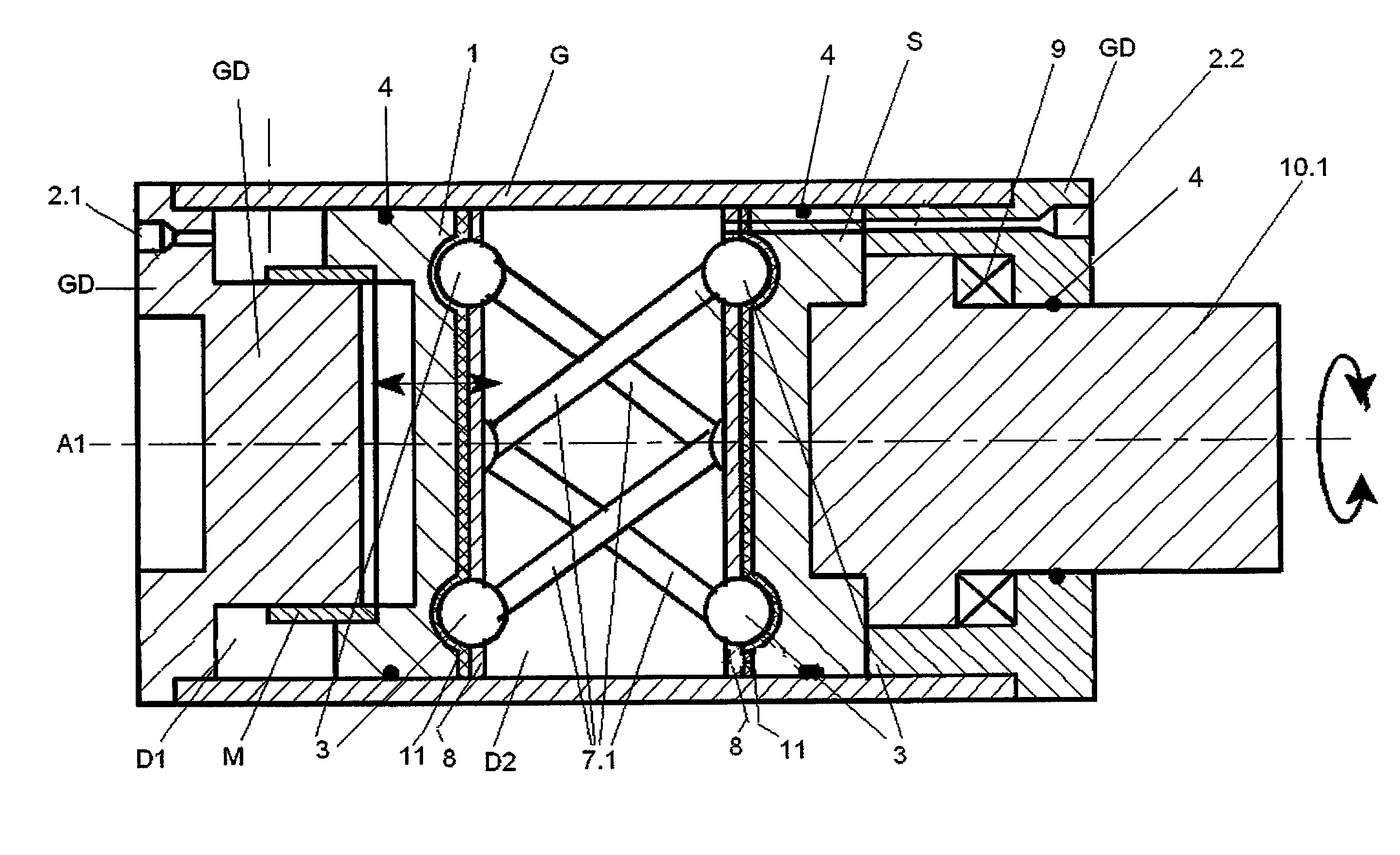 Apparatus for compensating and/or transmitting forces or torques and rotational movements between two components