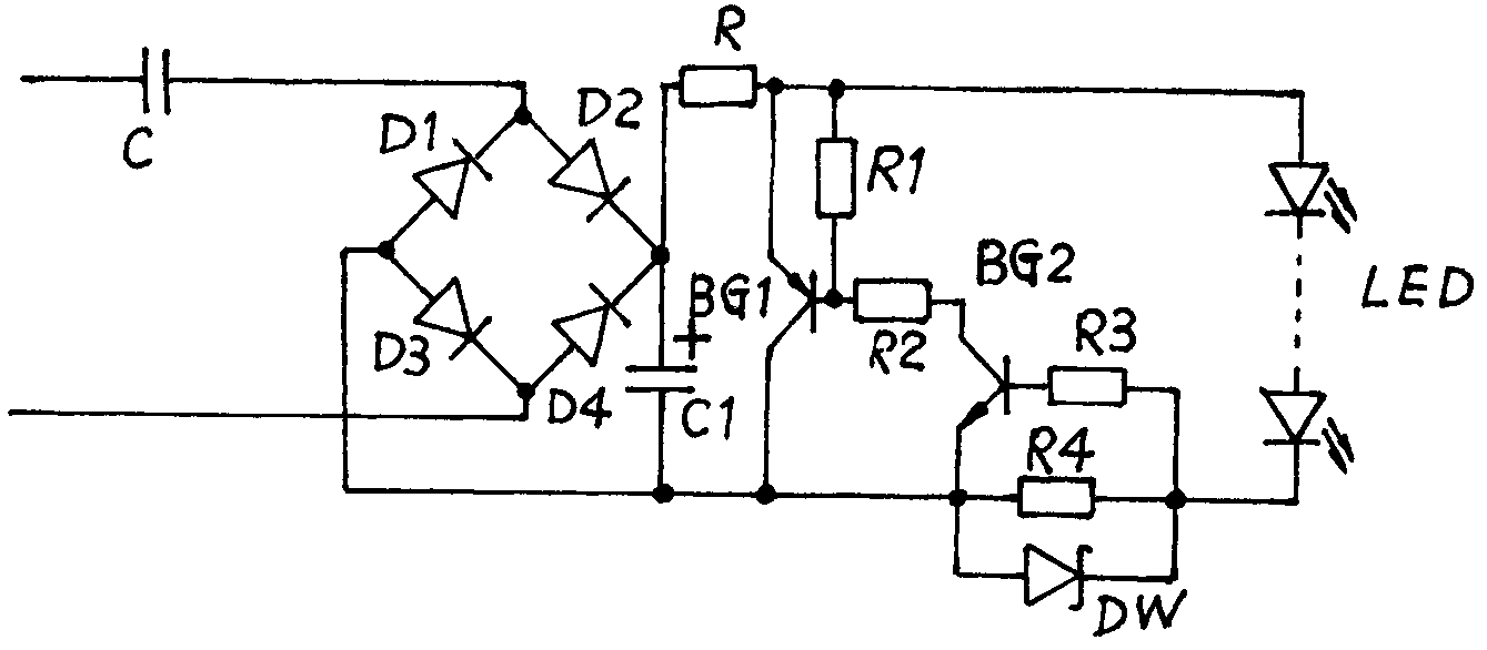 Capacitor voltage reducing circuit with short-circuit protection