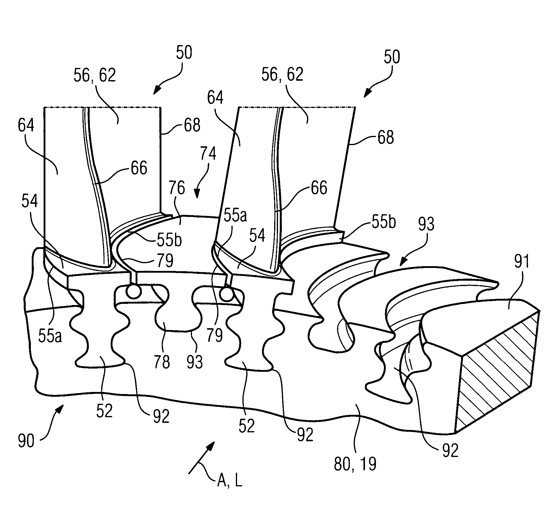 Gas turbine blade or vane and platform element for a gas turbine blade or vane ring of a gas turbine, supporting structure for securing gas turbine blades or vanes arranged in a ring, gas turbine blade or vane ring and the use of a gas turbine blade or vane ring