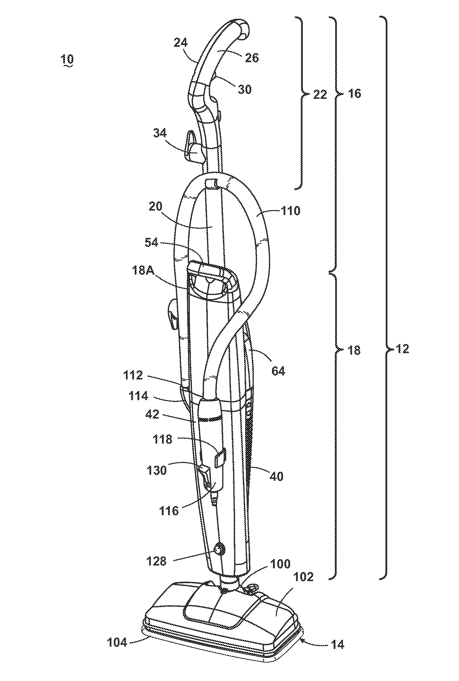 Upright steam mop with auxiliary hand tool