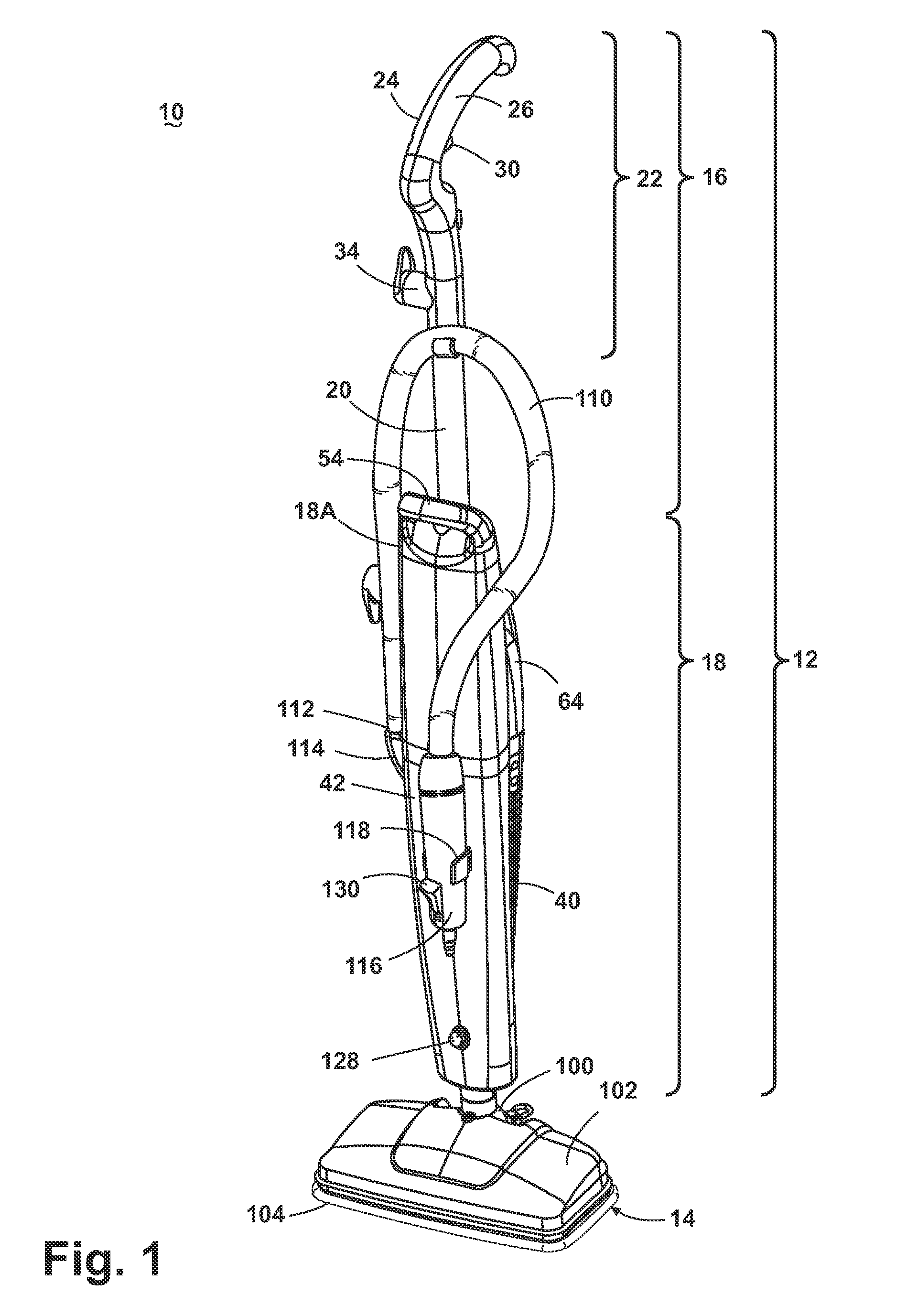 Upright steam mop with auxiliary hand tool