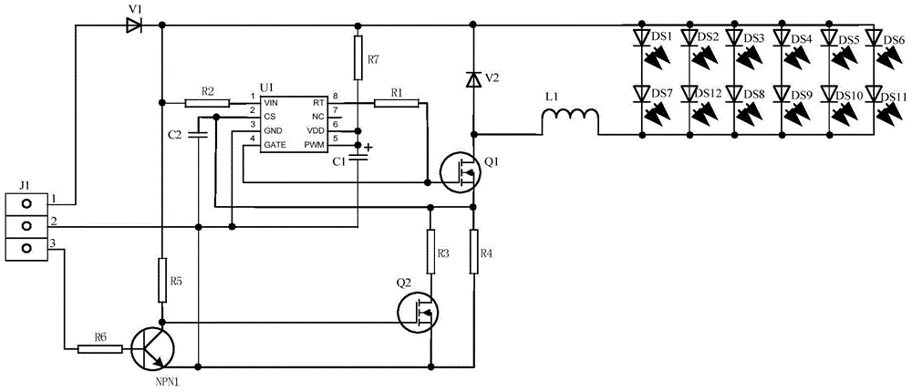 A far and near light conversion control circuit for LED automobile headlights