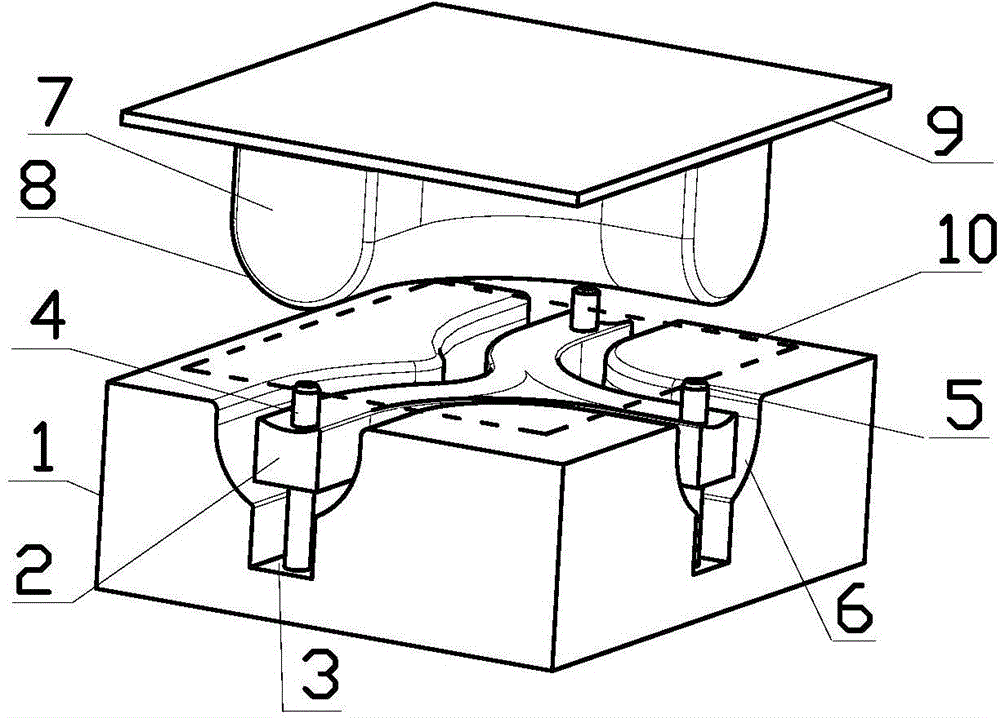 Forming method and composite stamping die for a three-way half-pipe part