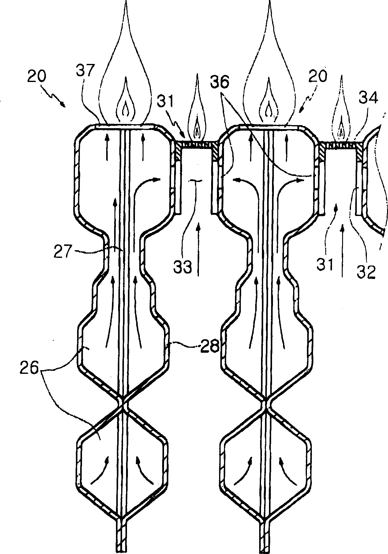Gas burner with space by mixing gas fuel with sucked air