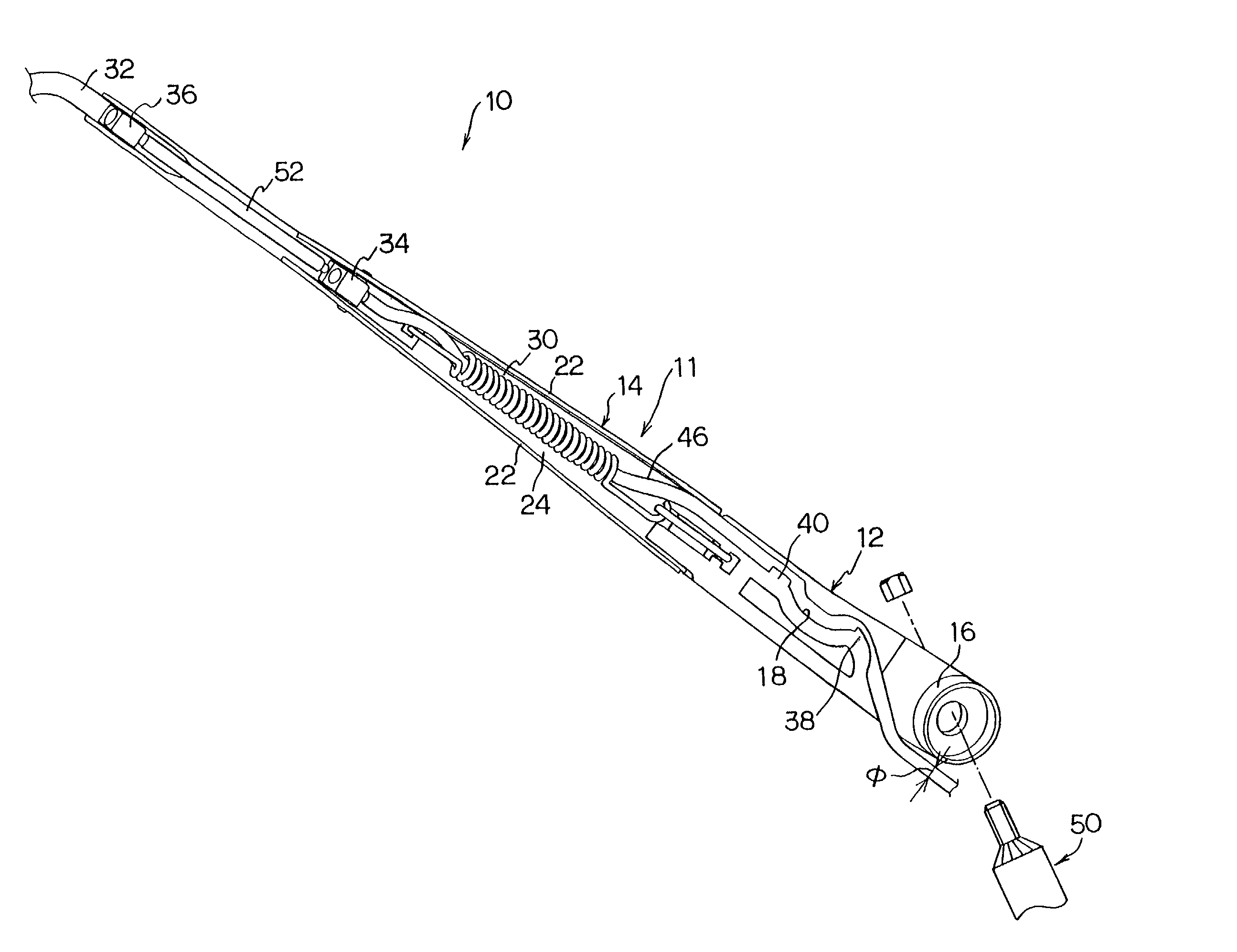 Windshield wiper device mounting washer nozzle and hose