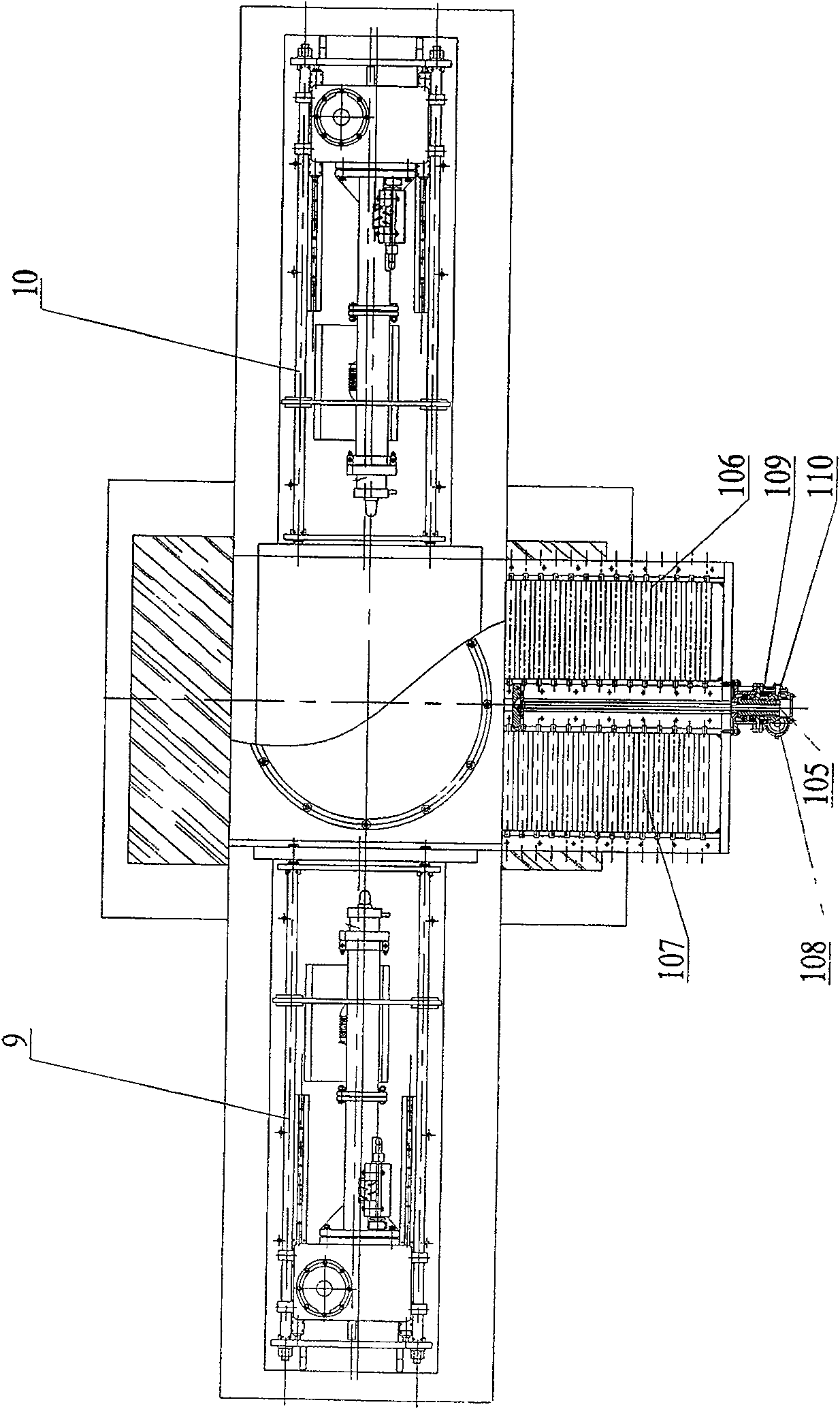 Oil field blowout preventer injection adhesive-coating vulcanization device and vulcanization formation method thereof