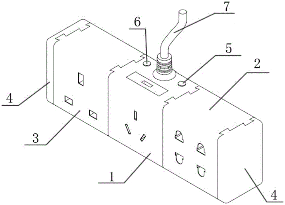 An extended combined module power socket and its application