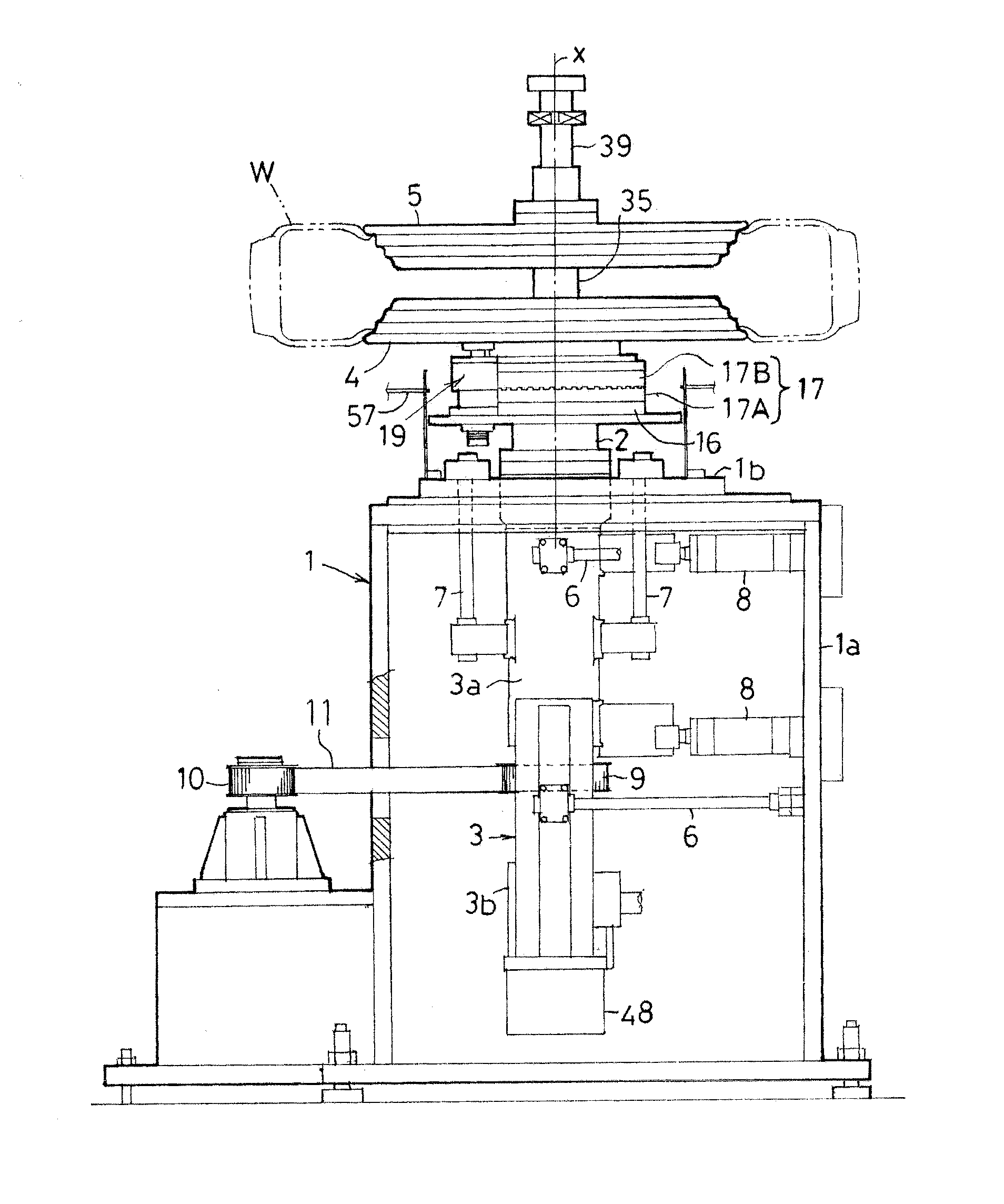 Rim replacing device in tire balance measuring device