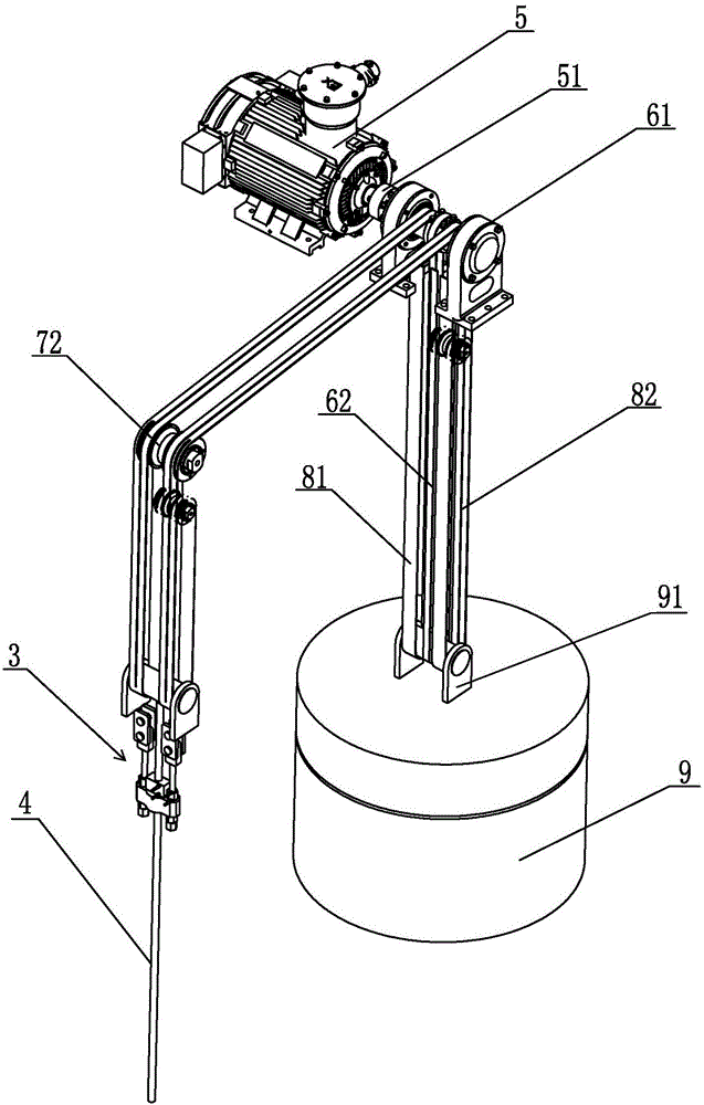 High-efficiency direct drive type pumping unit with single movable pulley and single fixed pulley