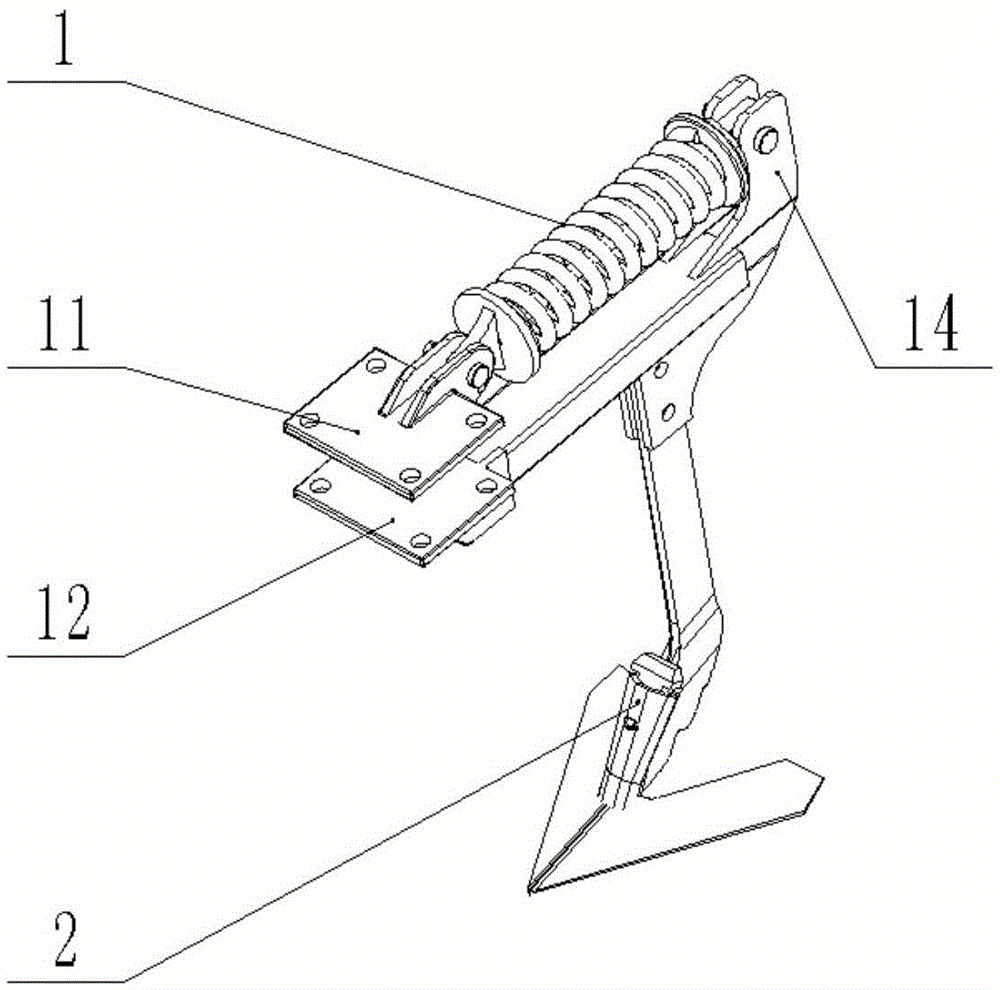 Anti-drag subsoiling and intertilling device allowing quick replacement of subsoiling and intertilling shovel points
