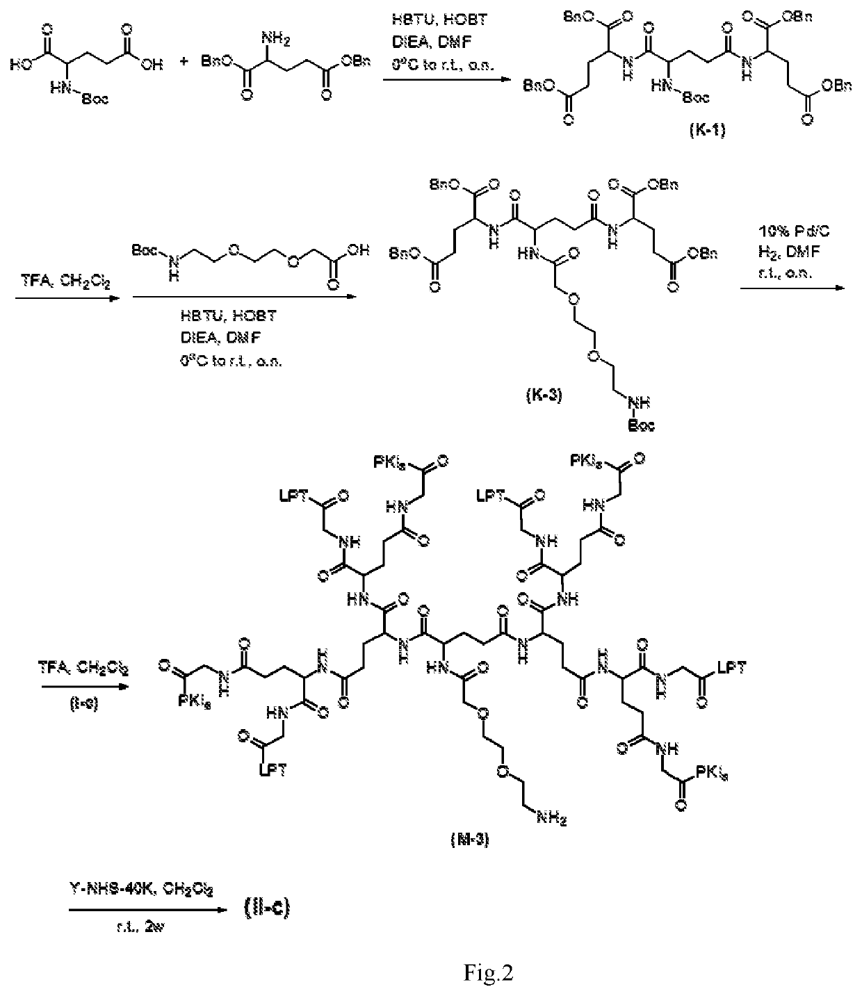 Intermediate drug with synergistic anticancer activity and polyethylene glycol-coupled synergistic anticancer drug, and preparation method therefor and use thereof