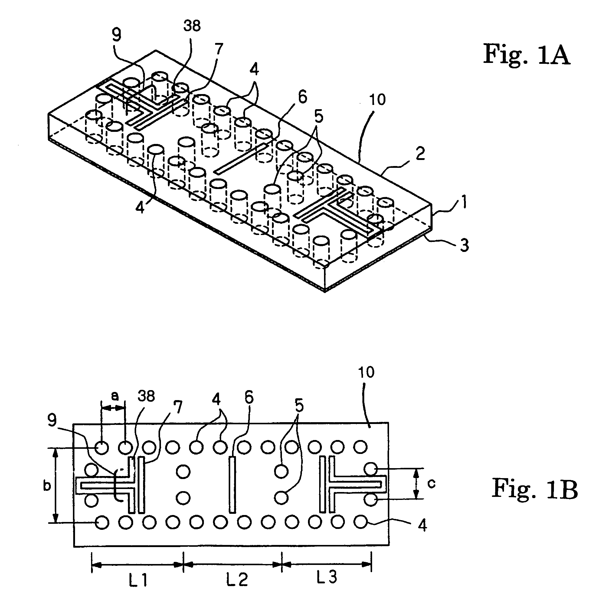 Dielectric waveguide filter with inductive windows and coplanar line coupling