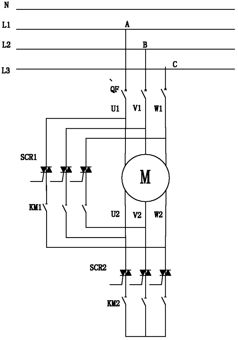 All-solid-state control device and method for star-delta soft handover of three-phase motor winding