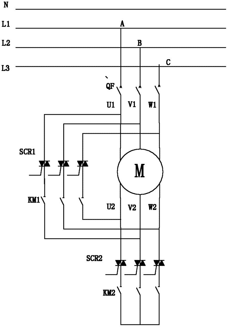 All-solid-state control device and method for star-delta soft handover of three-phase motor winding