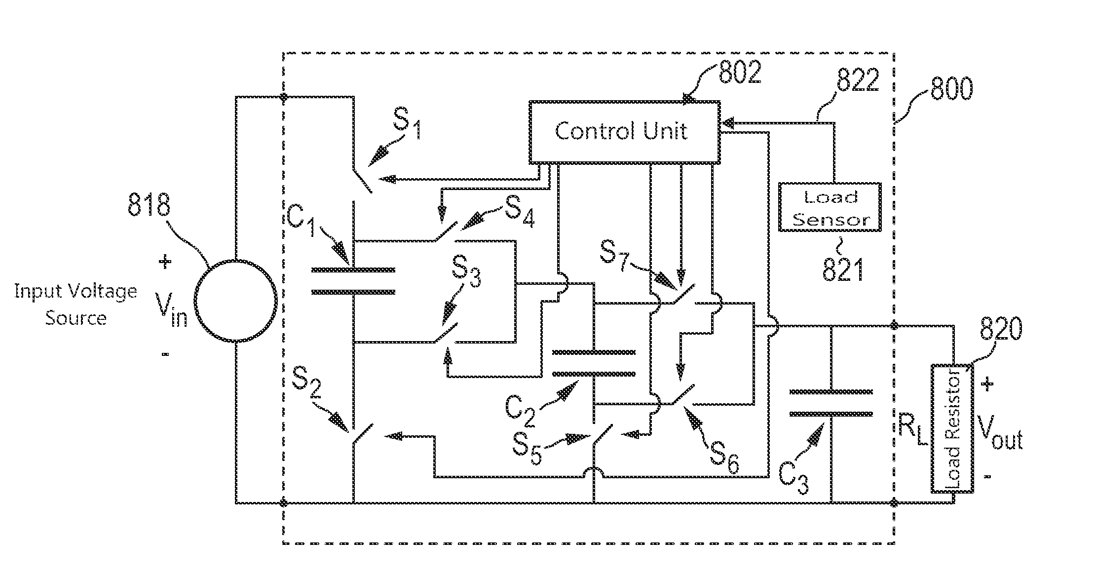 DC-to-DC converter comprising a reconfigurable capacitor unit