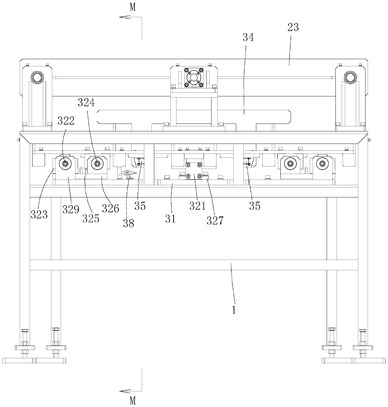 Profile discharging and placing device and conveying line and method using profile discharging and placing device